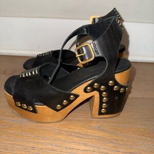 Free People Black Platform Clogs with Gold Details Size 7